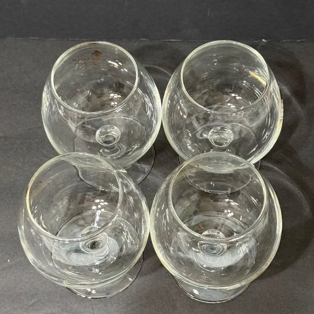 x4 Vintage Courvoisier Cognac Brandy Balloon Snifter Stemmed Glasses Gold Logo